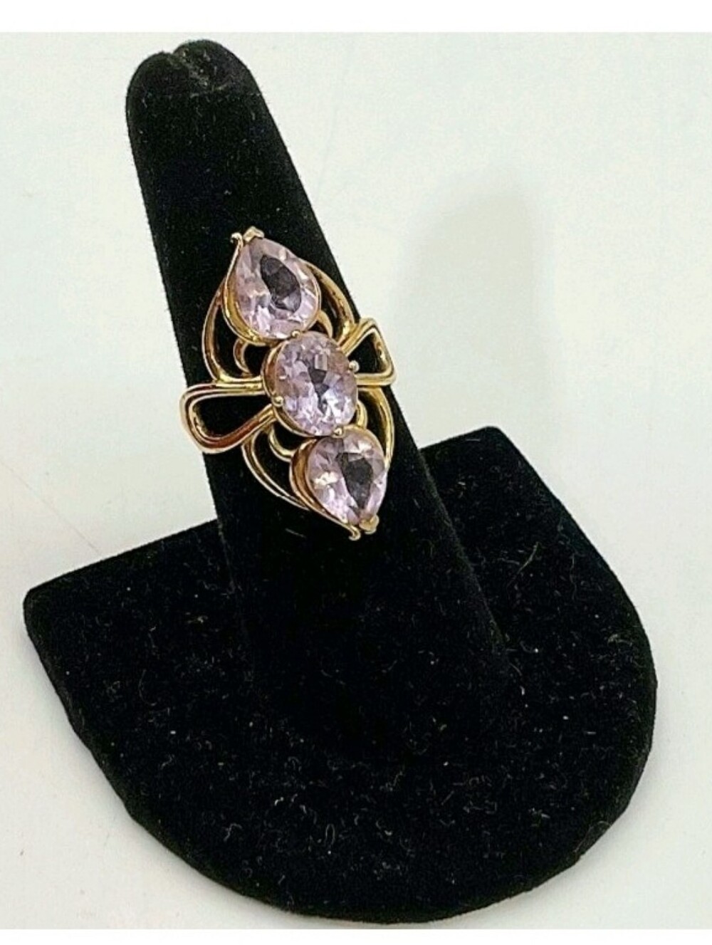 6 ct tw Triple Genuine Amethyst Ring 925 Sterling Silver Yellow GP Sz 7 LIRM